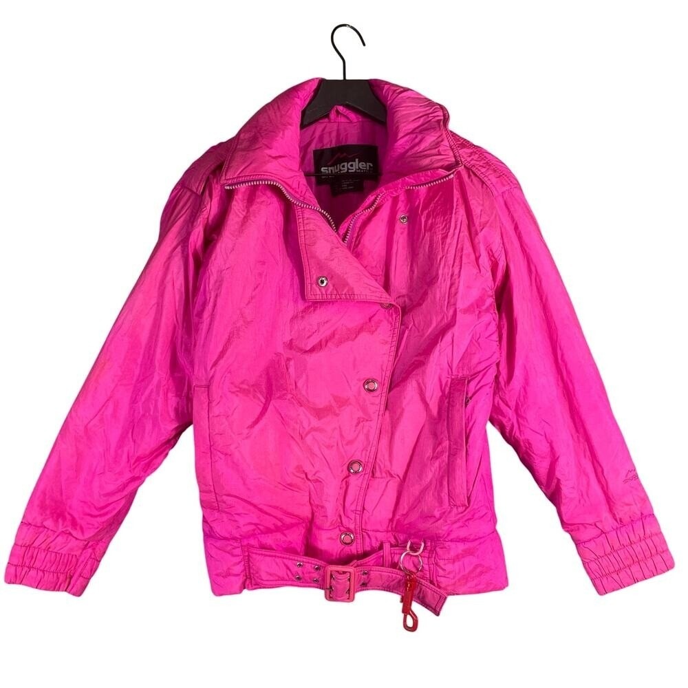 Vintage Snuggler Ski Jacket Womens XS Hot Pink Belted 80s 90s Windbreaker